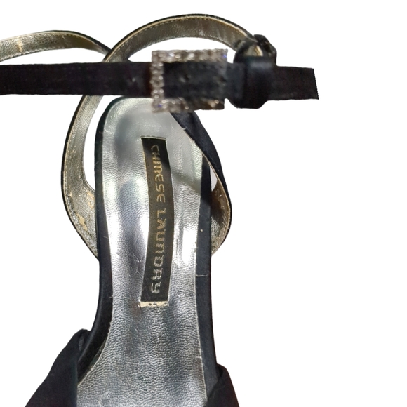 CHINESE Laundry Black Platform Black Satin Open Toe Shoes Size 8 - Picture 10 of 11